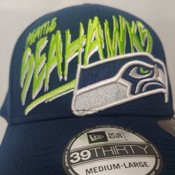 Seattle Seahawks New Era 30Thirty Cap M/L Stretch NFL Navy Blue Embroidered NEW - Picture 2 of 9